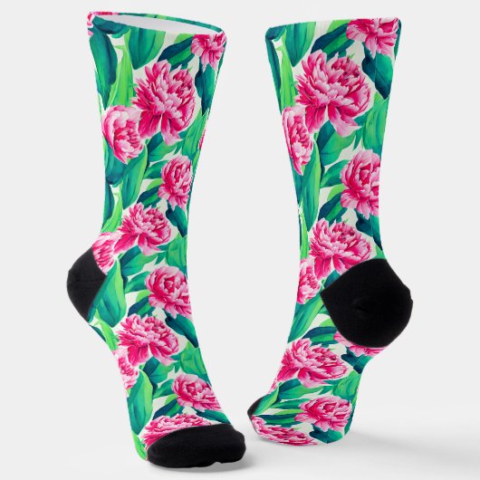 Pink Peonys Aquarelldruck Socken (Gewinkelt)