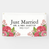 Pink Peonys Just Married Car Banner (Horizontal)