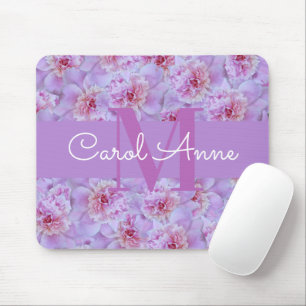 Pink Peonys Lila Monogram Floral Mousepad