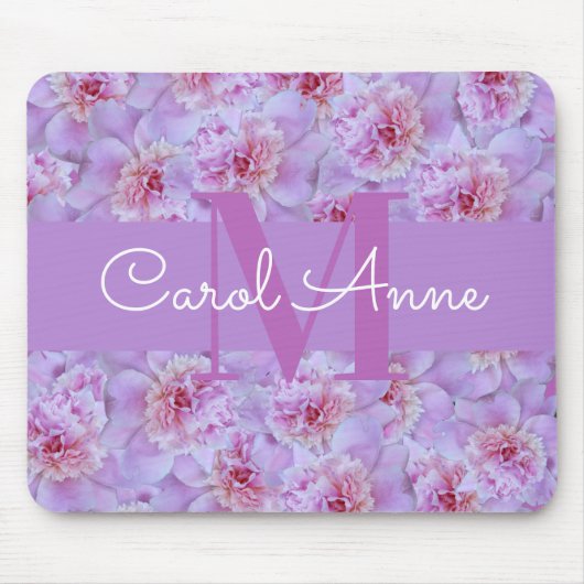 Pink Peonys Lila Monogram Floral Mousepad (Vorne)