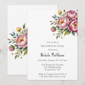 Pink Peonys und Gelber Junggeselinnen-Abschied Einladung (Vorne/Hinten)