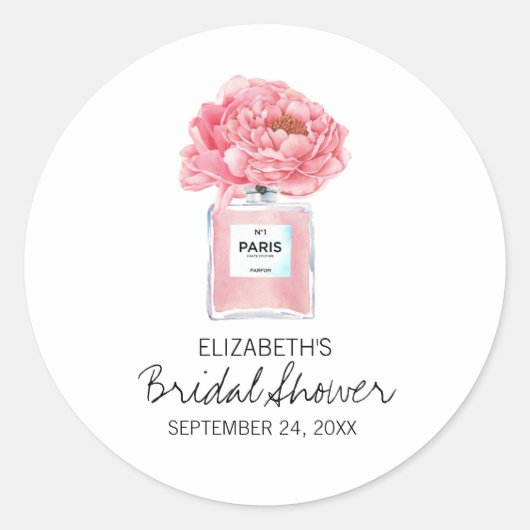 Pink Peonys und Parfüm Brautparty Runder Aufkleber (Vorderseite)