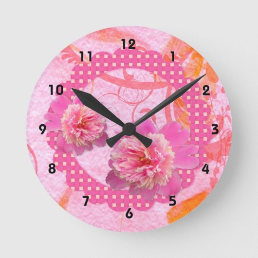 Pink Peonys Wall Clock Runde Wanduhr (Vorderseite)