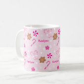 Pink Peppermint Candy Cane Gingerbrei Name Kaffeetasse (Vorderseite Links)