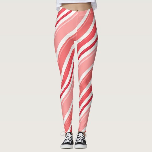 Pink Peppermint Candy Stripe Leggings (Vorderseite)