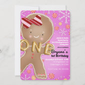 Pink Peppermint Gingerbread Mann 1 1. Geburtstag Einladung (Vorderseite)