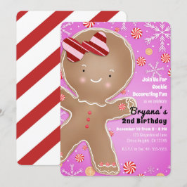Pink Peppermint Gingerbret Mann Holiday Birthday Einladung