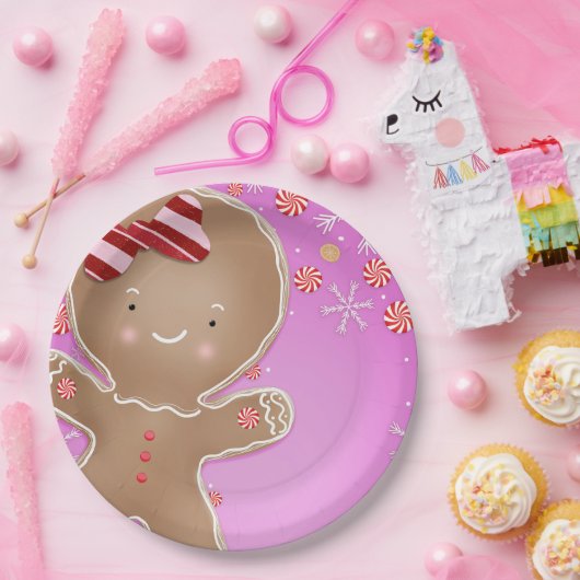 Pink Peppermint Gingerbrot Cookie Holiday Party Pappteller (Party)