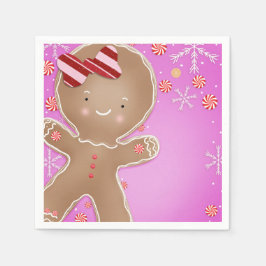 Pink Peppermint Gingerbrot Cookie Holiday Party Serviette