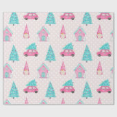 Pink Peppermint Gnome Weihnachtsbaummuster Geschenkpapier (Flach)