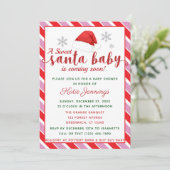 Pink Peppermint Stripe Santa Baby Dusche Einladung (Stehend Vorderseite)