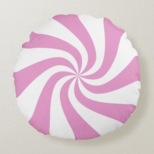 Pink Peppermint Swirl Candy Pouf Kissen (Vorderseite)