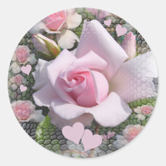Pink Perfection, Pretty pink Rose and Hearts Runder Aufkleber