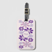 Pink Periwinkle Indigo Blume Doodle Ihre Initialen Gepäckanhänger (Vorderseite Vertikal)