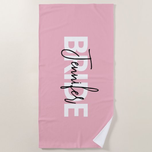 Pink Personalisiert Bride Typografie Strandtuch (Vorderseite)