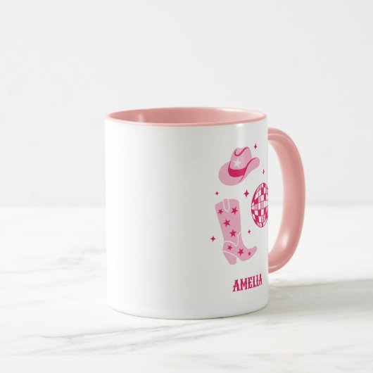 Pink Personalisiert Disco Cowgirl Kaffeemaschine T Tasse (VorderseiteRechts)
