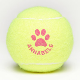 Pink Personalisiert Paw Print Pet Name Tennisbälle
