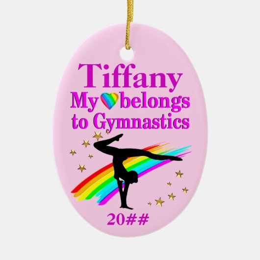 PINK PERSONALISIERT UND GYMNAST ORNANANATION KERAMIK ORNAMENT (Vorne)