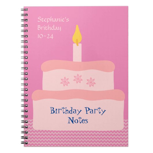 Pink Personalize Birthday Cake Party Event Plane Notizblock (Vorderseite)