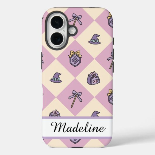 Pink Personalized Girly Checkered Case-Mate iPhone Hülle (Rückseite)