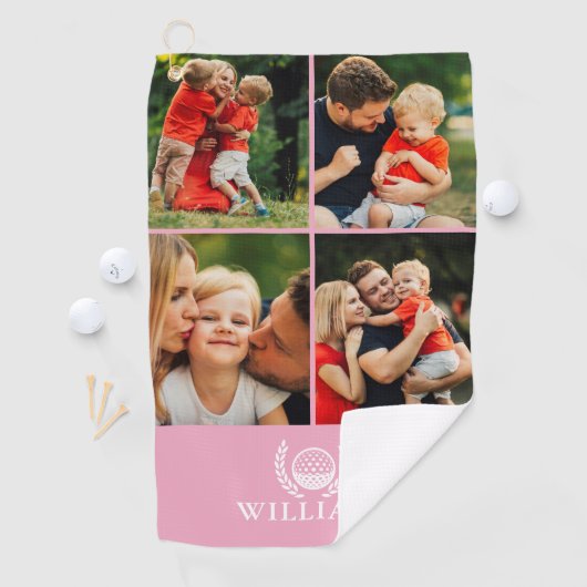 Pink Personalized Name Monogram 4 Photo Golfhandtuch (Insitu)