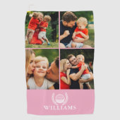 Pink Personalized Name Monogram 4 Photo Golfhandtuch (Vorderseite)