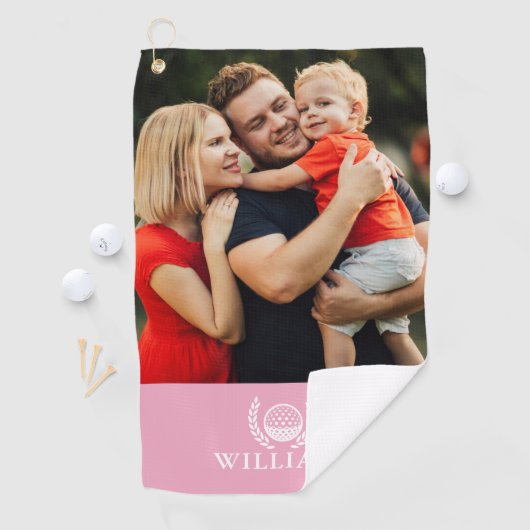 Pink Personalized Name Monogram Photo Golfhandtuch (Insitu)