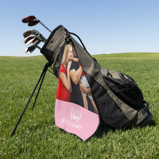 Pink Personalized Name Monogram Photo Golfhandtuch (Gras)