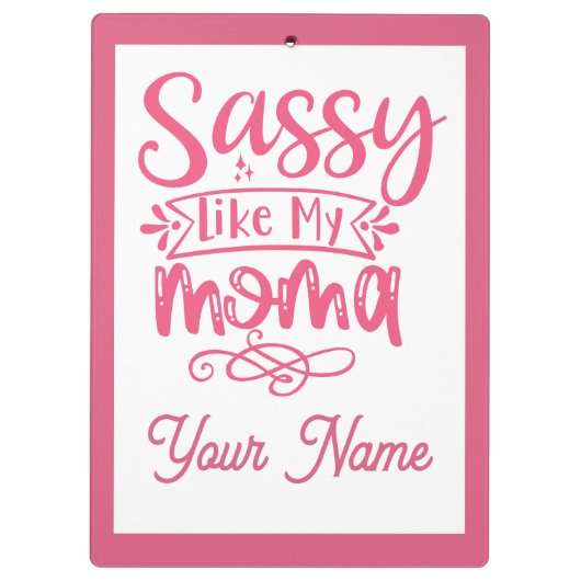 Pink Personalized "Sassy Moma" Klemmbrett (Rückseite)