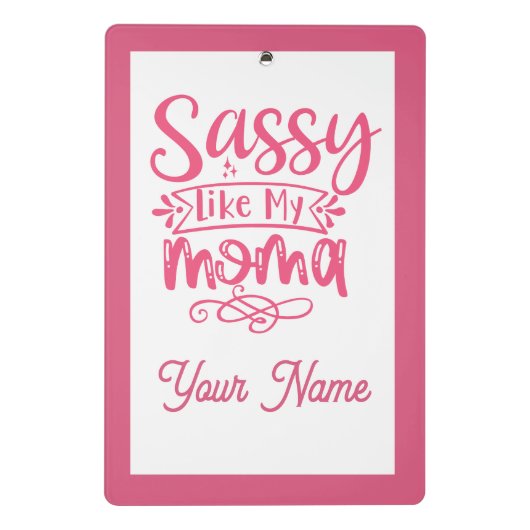 Pink Personalized "Sassy Moma" Mini Klemmbrett (Rückseite)
