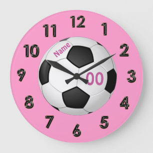Pink Personalized Soccer Clocks with NAME & NUMBER Große Wanduhr
