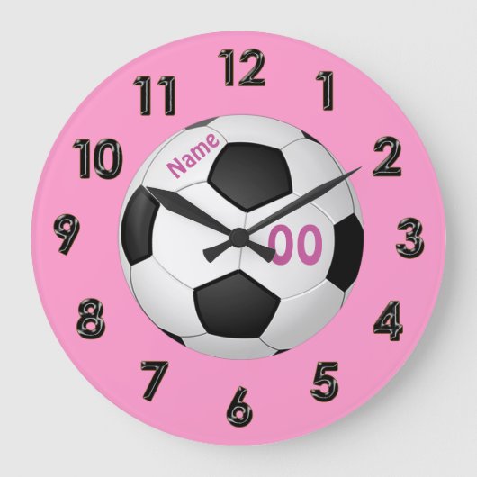 Pink Personalized Soccer Clocks with NAME & NUMBER Große Wanduhr (Vorderseite)