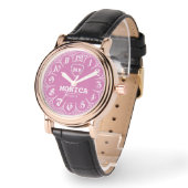 Pink Personalized with White LeatherMonogram Femin Armbanduhr (Winkel)