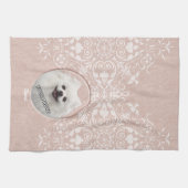 Pink Pet Gedenkstätte elegante moderne, süße Damas Geschirrtuch (Horizontal)