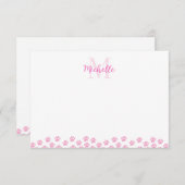 Pink Pet Paw Prints Custom Monogram Cute  Mitteilungskarte (Vorne/Hinten)