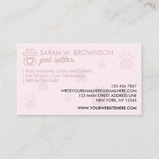 Pink Pet Paws Dog Cat Logo Visitenkarte (Vorderseite)