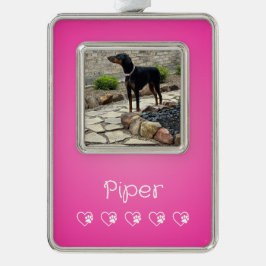 Pink Pet Photo Ornament Framed, Dog Lovers Rahmen-Ornament Silber