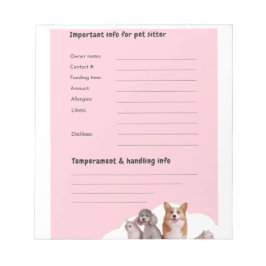 Pink Pet Sitting Aufnahme Notepad Notizblock