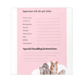 Pink Pet Sitting Intake Form Notepad Notizblock