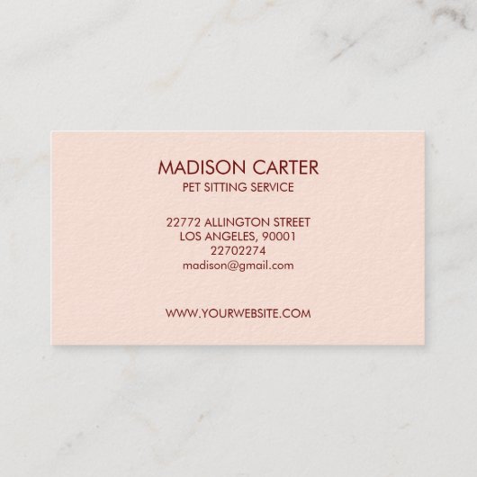 Pink Pet Sitting Service Business Card Visitenkarte (Rückseite)