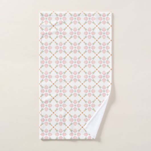 Pink petal and pastel triangle tile pattern on whi badhandtuch set (Handtuch)