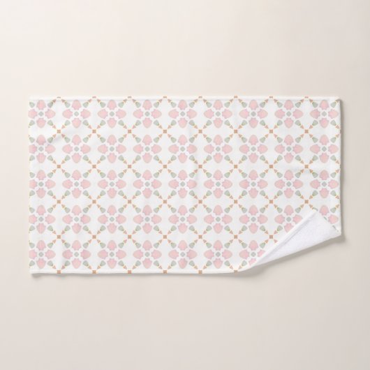 Pink petal and pastel triangle tile pattern on whi badhandtuch set (Handtuch)