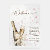 Pink Petal Bubbly Brunch Brautparty Willkommen Acrylschild (Vorderseite)