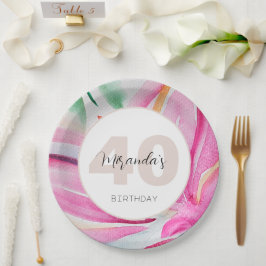 Pink Petal Floral Wasserfarbe Mit Monogramm Pappteller