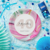 Pink Petal Floral Wasserfarbe Mit Monogramm Pappteller (Party)
