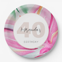 Pink Petal Floral Wasserfarbe Mit Monogramm Pappteller