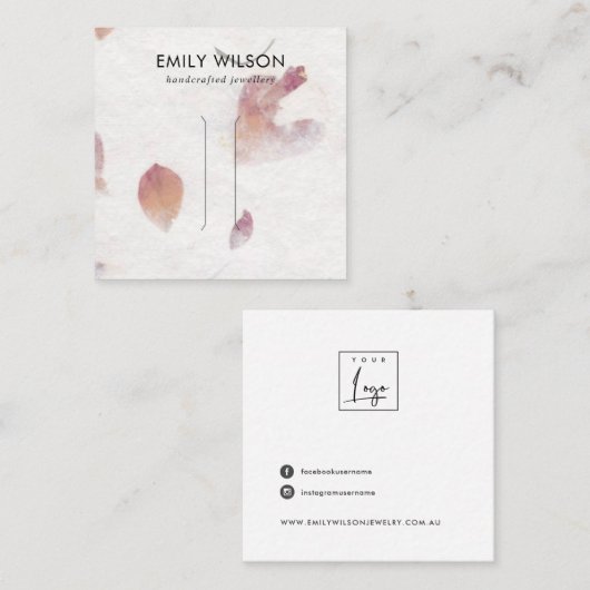 PINK PETAL HANDMADE PAPIER HAIR CLIP DISPLAY CARD QUADRATISCHE VISITENKARTE (Vorne/Hinten)