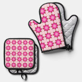Pink Petal Mosaic pattern Ofenhandschuh & Topflappen-Set (Vorderseite/Rückseite)