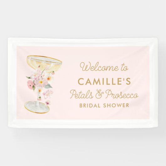 Pink Petals und Prosecco Brautparty Empfang Banner (Horizontal)