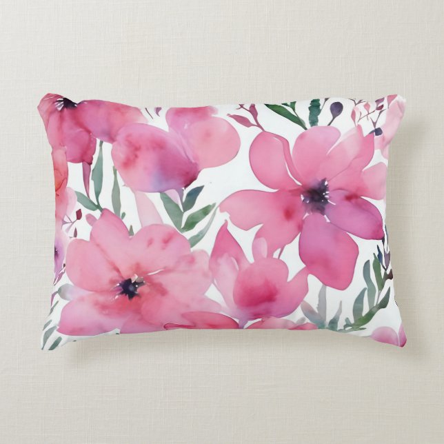 Pink Petals | Watercolor Floral Painted Flowers Dekokissen (Vorderseite)